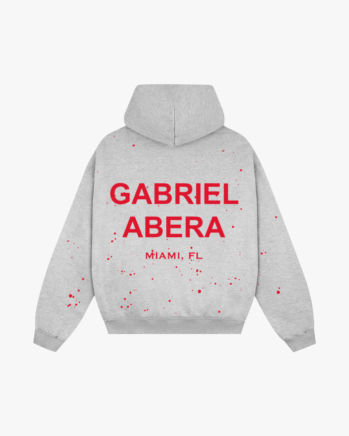 Back view of Oversized Splattered Hoodie in Grey with puff print and bold artistic streetwear vibe.