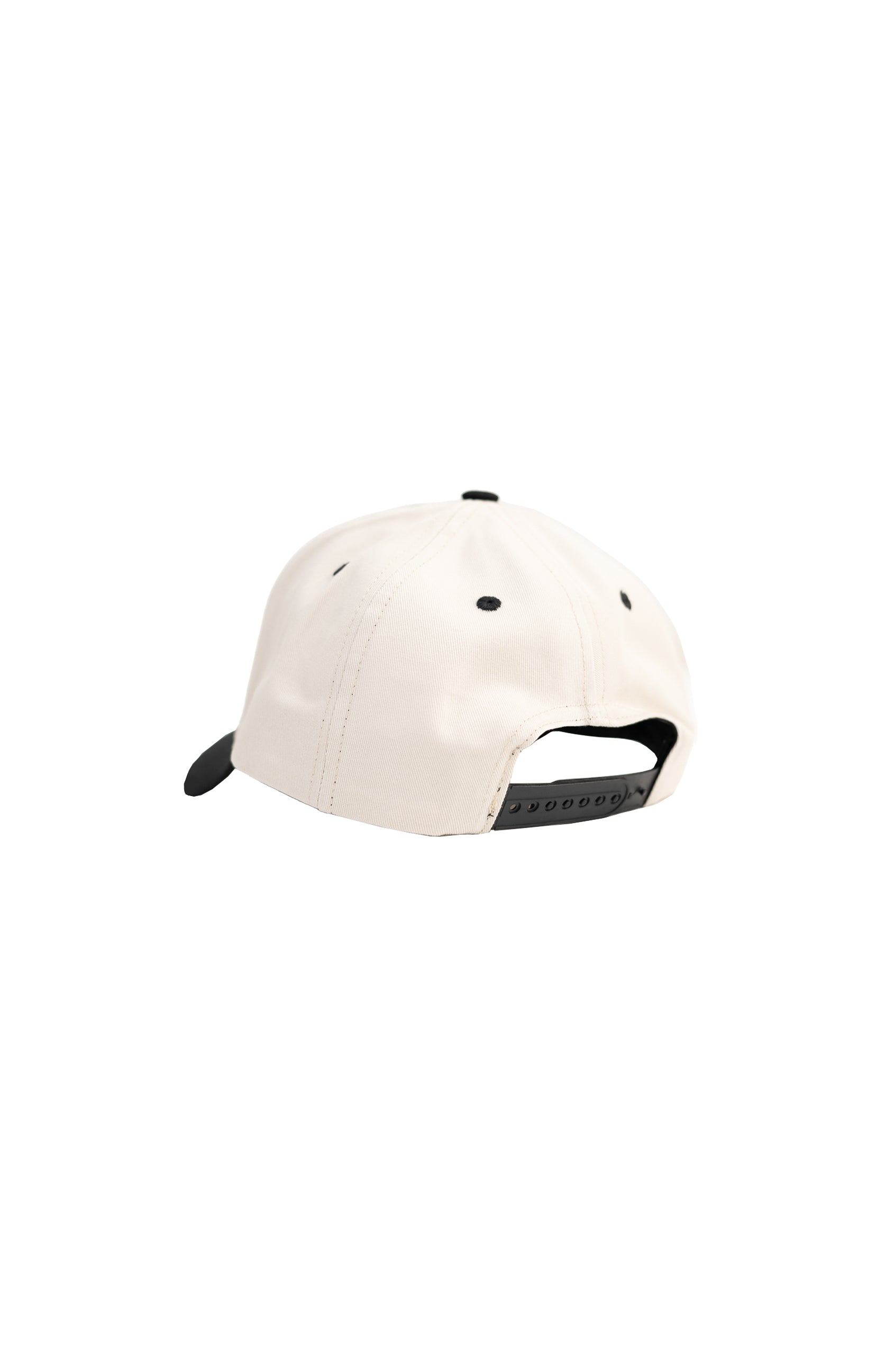 White cap with black shield 